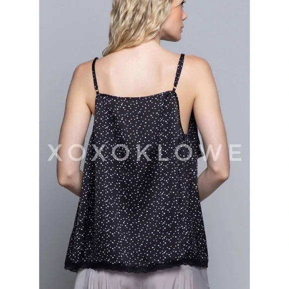 Black Satin Polka Dot Sleeveless Cami Blouse - Picture 2 of 9
